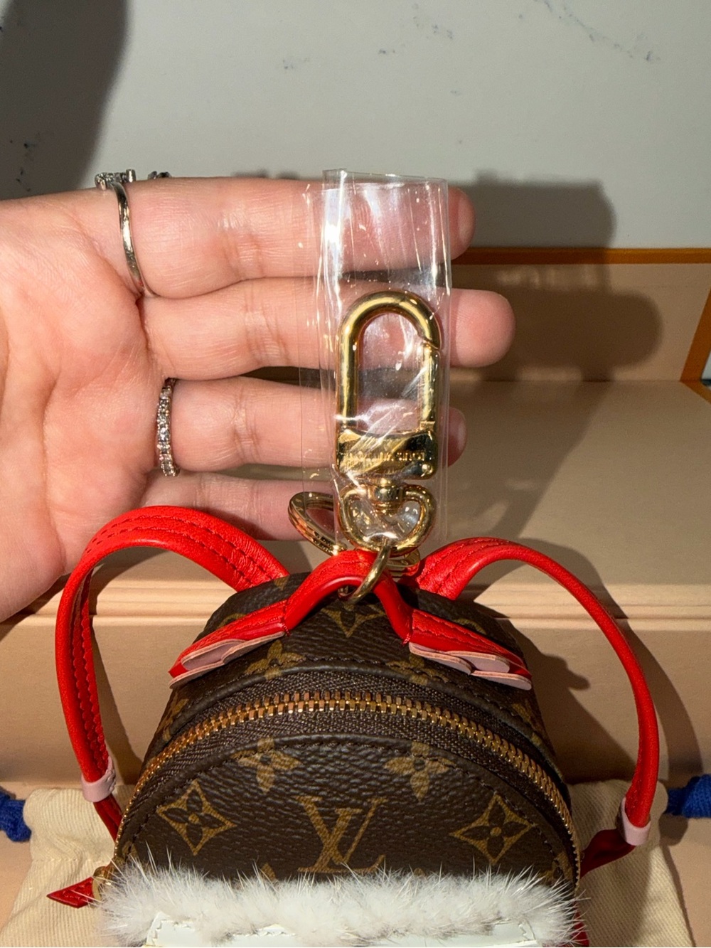 Louis Vuitton Micro Palm Springs Mink Owl Puppet Bag Charm - Picture 3 of 9